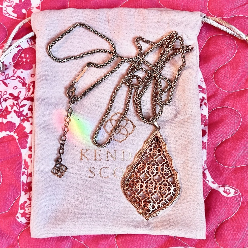 Kendra Scott Aiden Filigree Pendant Long Necklace in Rose & Yellow Gold Tone - Picture 2 of 6